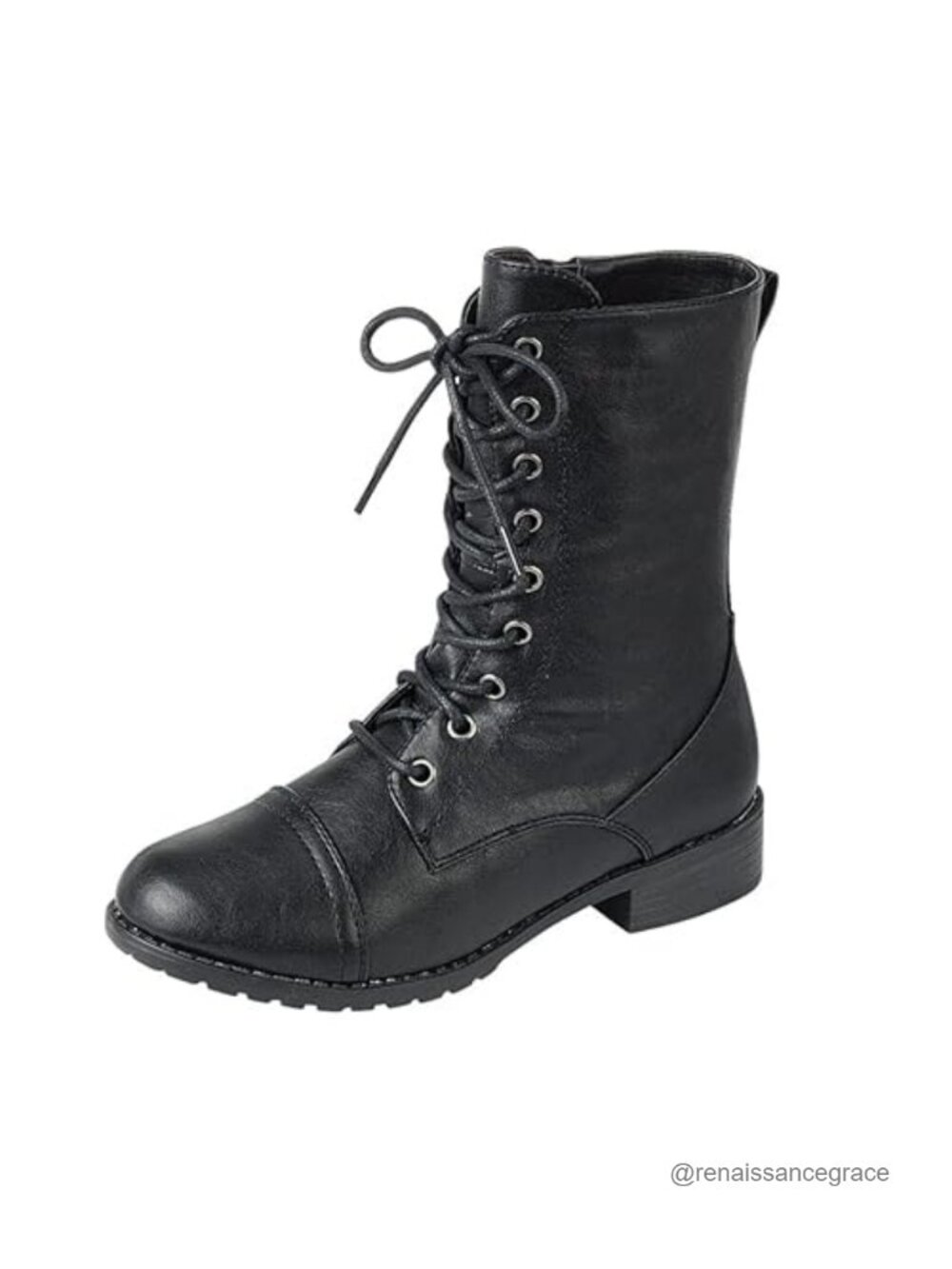 Women's Round Toe Combat Boots with Lace Up Ankle Cuff Low Heel